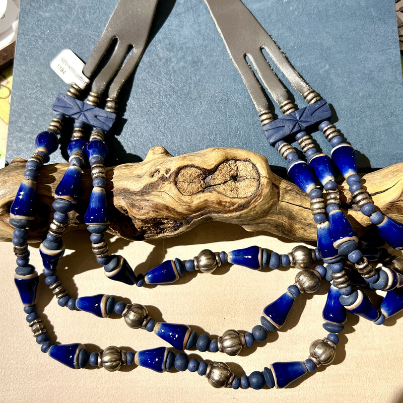 Blue pottery 3-strand necklace