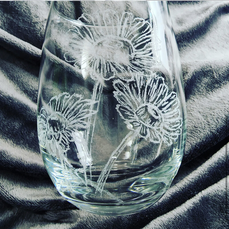 Etched Daisy Glass Set Of, Size: None
