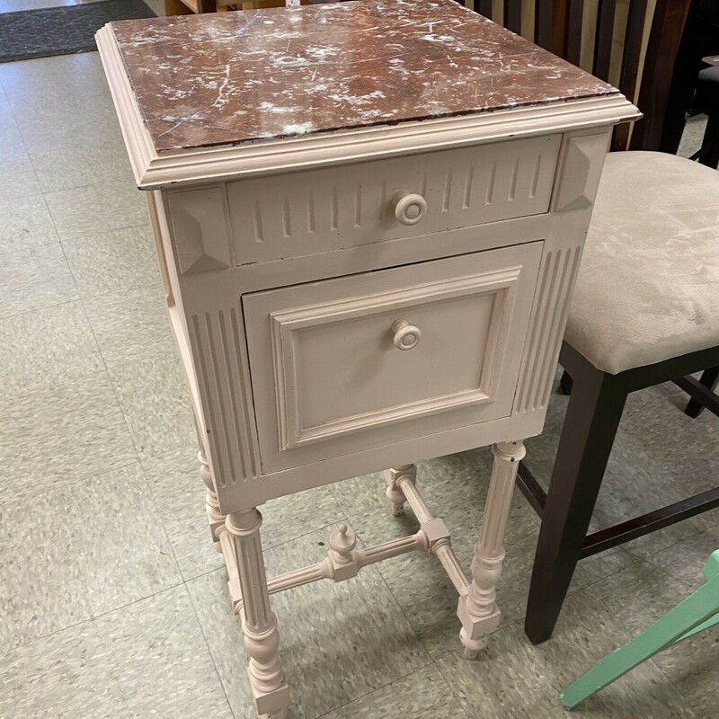 Shabby Chic Marble Top Cabinet, Beige, Size: 15x14x34