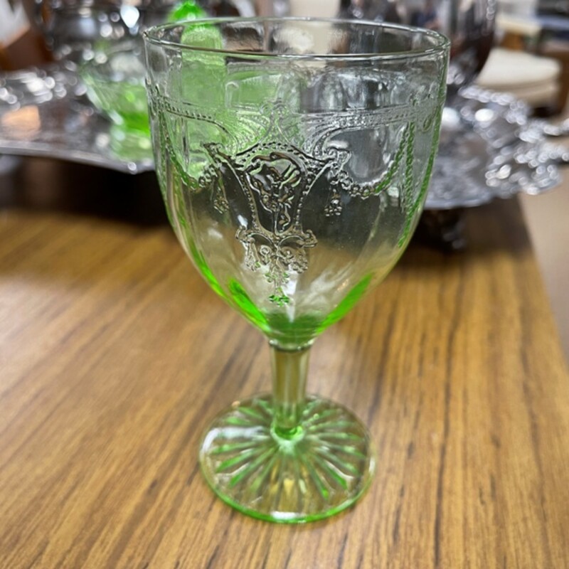 Green Depression/Uranium Glass Wine Glasses, Set/4