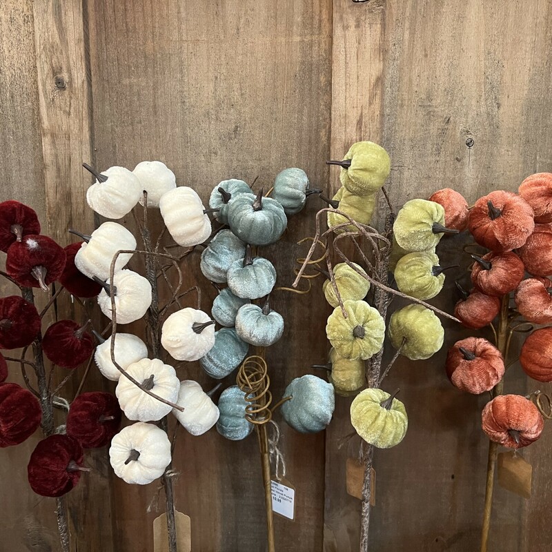 These beautiful  velvet pumpkin stems are 26 inches in length with a natural wrapped stem!  These stems are such a unique touch for the fall time that make your home look one of a kind!