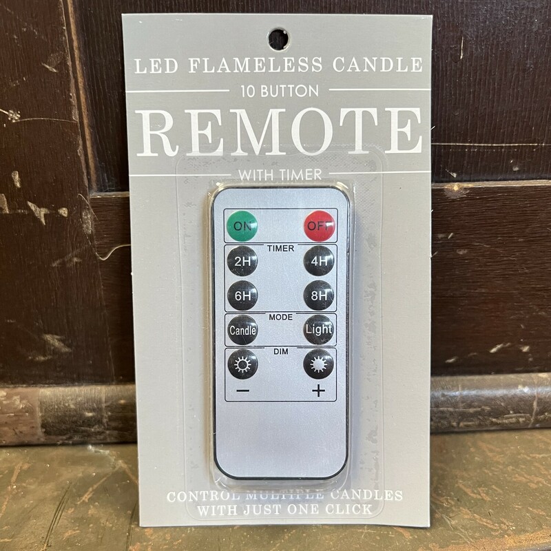 The remote control for our flicker candles offer so many great options for your candles. You can set the brightness, flicker or steady flame, and automatic timer
3V battery included