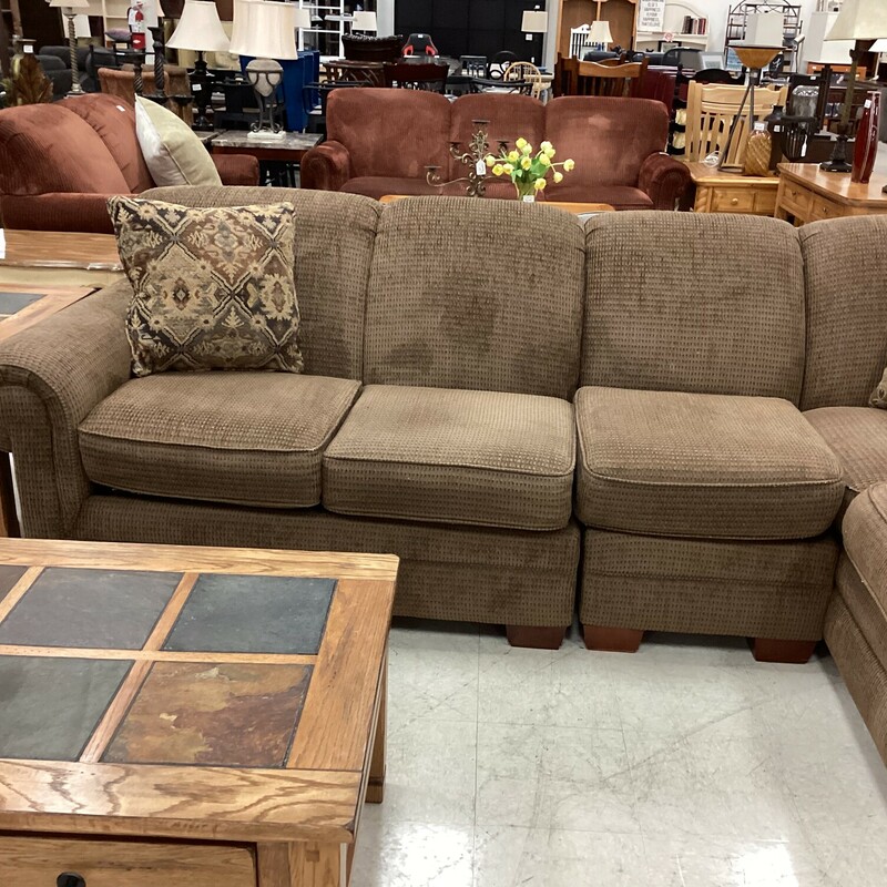 3pc Brown Sectional, Brown, W/ Pillows
105 In x 86 In