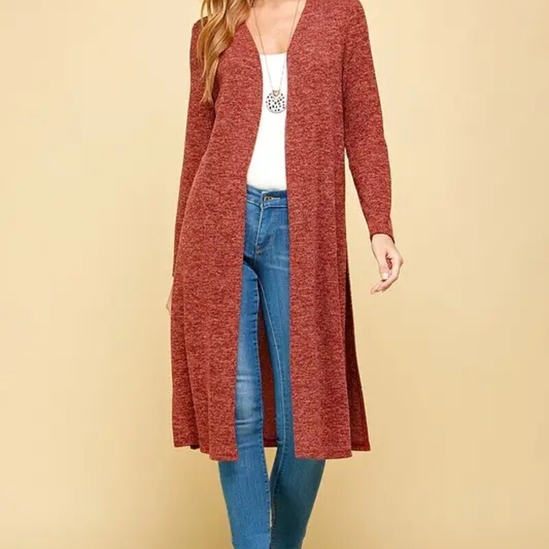 Open Front
Longline Cardigan
With Side Slits
Rust Multi Tone

Made in United States
