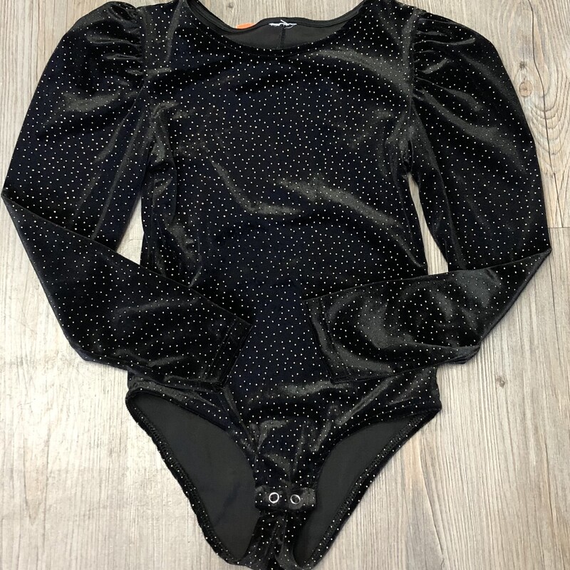 Glitter Velour Bodysuit, Black, Size: 11-12Y