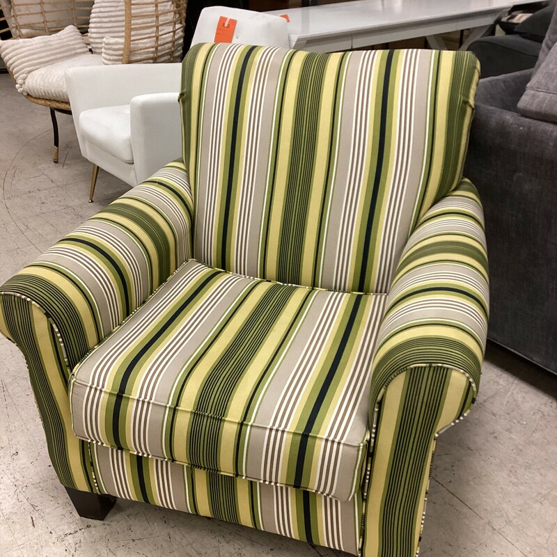 Striped Arm Chair, Green, Yellow
35 In w