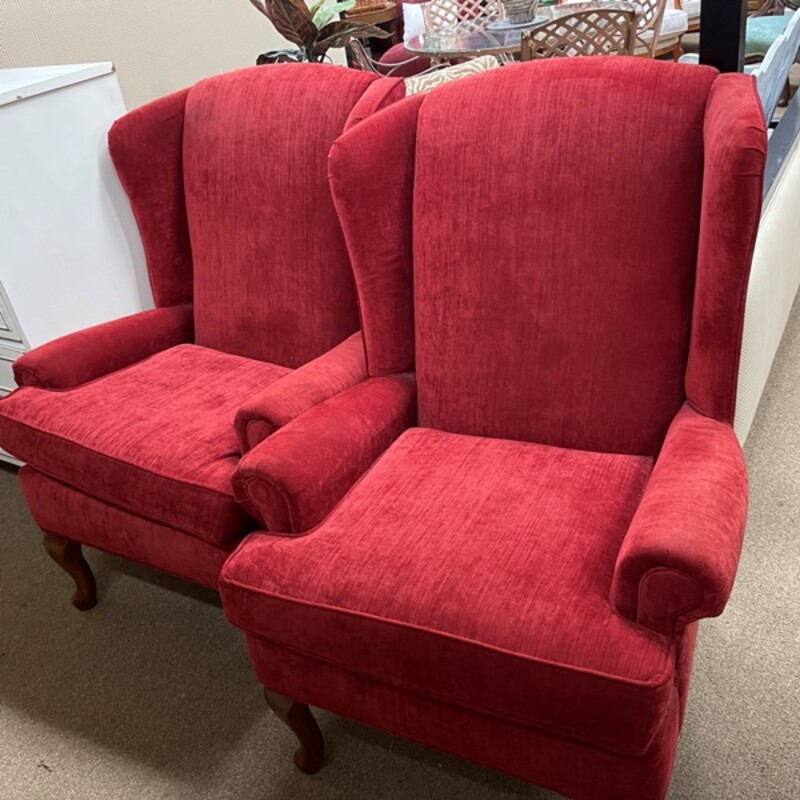 Red Wingback Chairs, Pair, Size: 26 Wide
