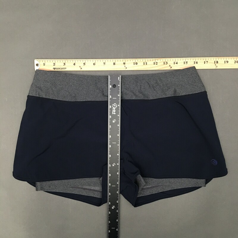 MPG Athletic Shorts  Navy  grey waist band and inteiror liner shorts, zipper waist pocket at back , Size: Large<br />
6.6 oz