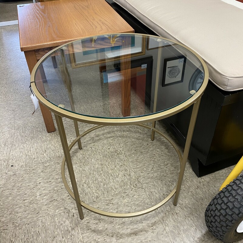 Metal Ring Glass Top Table, Gold, Size: 22x22 In