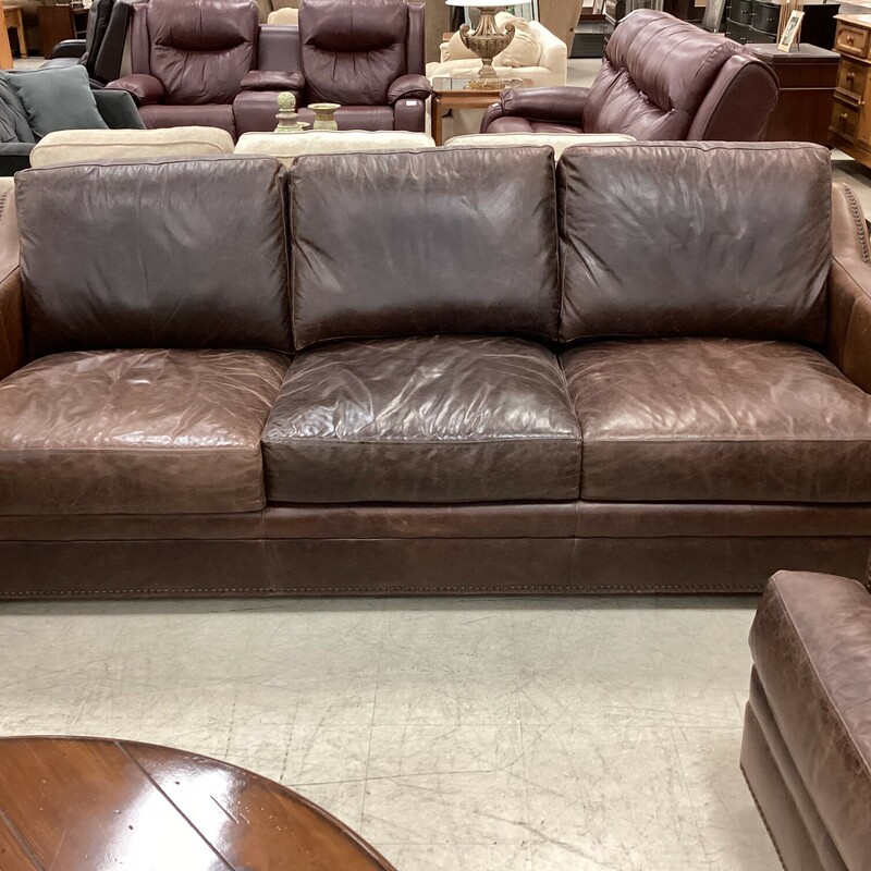 Brown Leather Sofa, Brown, Nailhead
95in wide