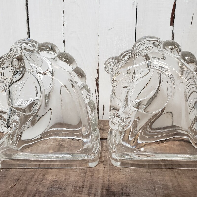 Glass Horse Bookends, Pair. 6x5x3in