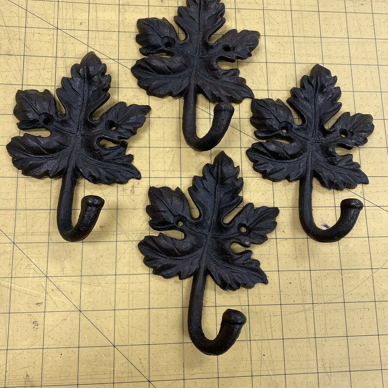4x Wrought Iron Leaf Hooks, Bronze, Size: 6 Inch