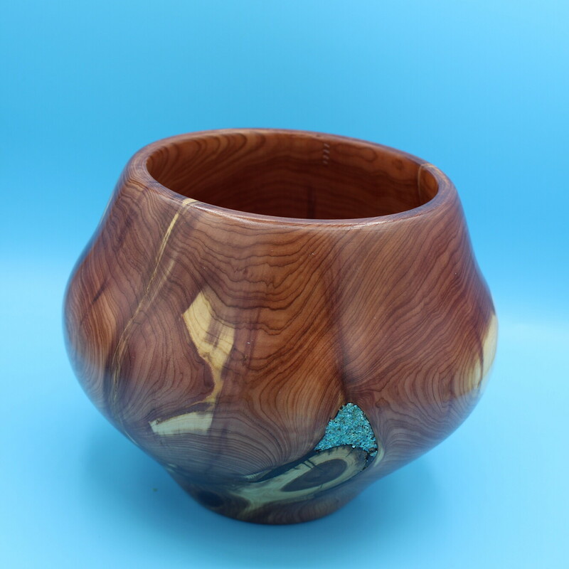 Bowl Cedar W/turq