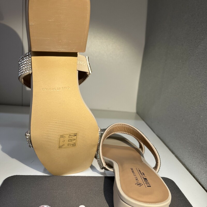 Brand New Sandals, Beige & Blingy Silver, Size: 8