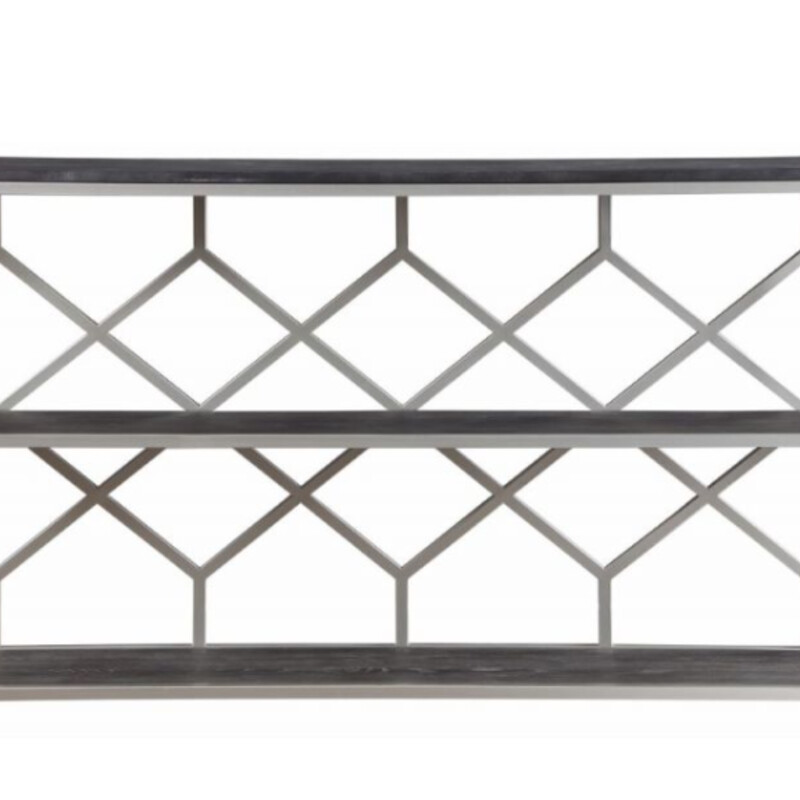 Modern Geometric Bookcase<br />
Dark Brown wth Open Silver Frame<br />
Size: 60x14x34H<br />
NEW<br />
Retail $600+