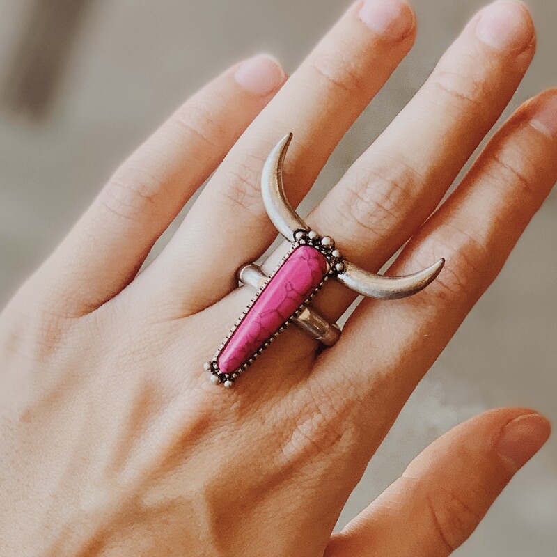 These fuchsia western rings are on a stretchy band for multiple size wear!