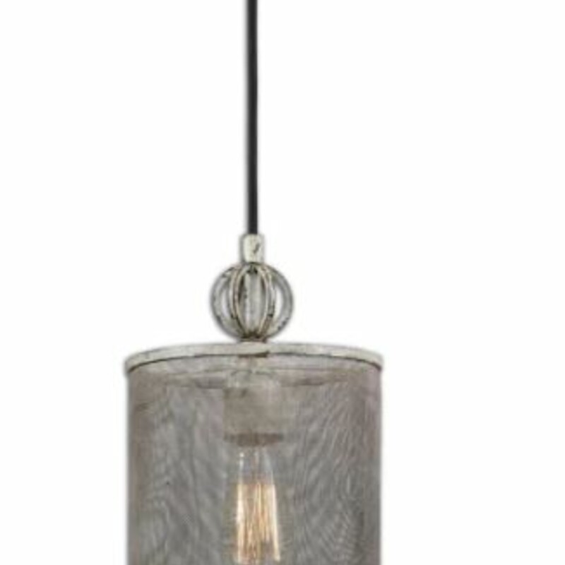 Uttermost Pontoise Pendant
Grey  Size: 7.5x13H
This vintage rustic style mini pendant features a handcrafted rustic screen shades with intentional indentations and uneven texture, so no two are exactly alike.
Holds 1 60 Watt Bulb
Matching Chandelier Sold Separately