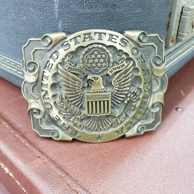 Vtg USA Belt Buckle, Solid Brass, Size: Eagle