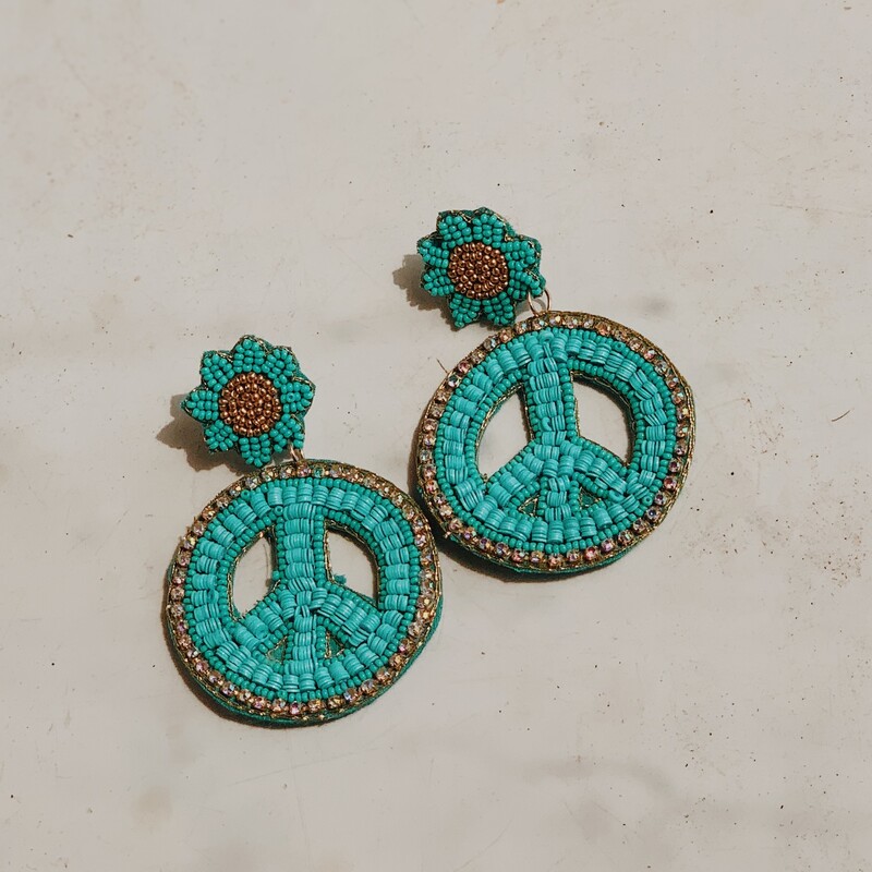 These adorable blue peace sign earrings measure 2.5 inches!