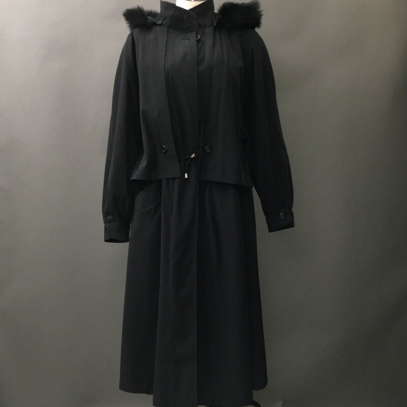 Utex Lined Overcoat, Black, Size: Large
100% polyester removable lining, fur lined removeable hood, waist closure with tie, outside front buttons,
3lbs 3.3 oz
