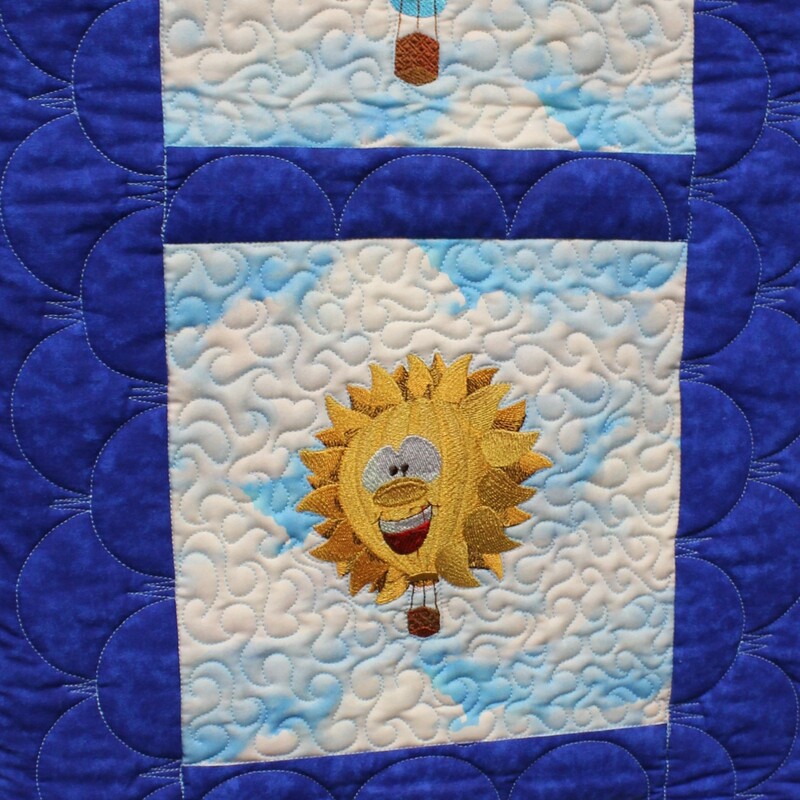 3 Balloons In Squares, Blue Mul, Size: 16x36