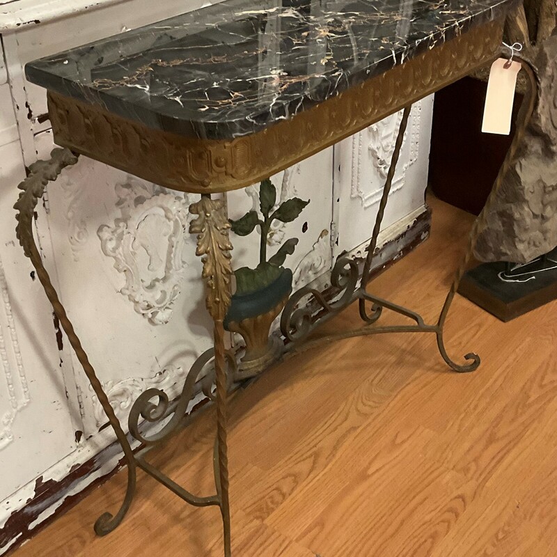Louis XV Style Console Table<br />
Iron, Marble Top<br />
31in(H) 33in(W) 12in(D)