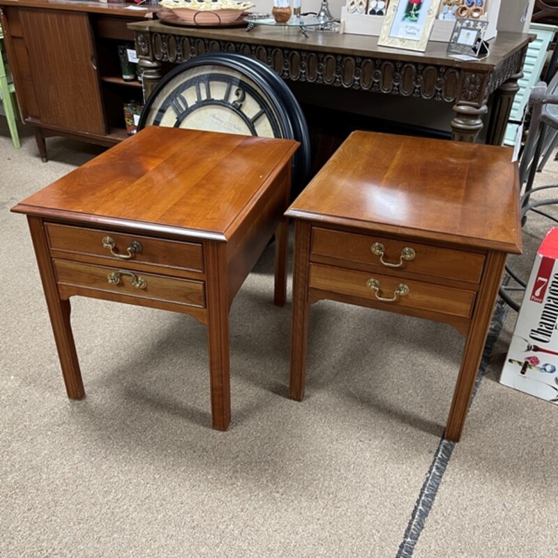 Vintage 1950s Stickley Federal Cherry End Tables, Pair, Size: 19x26x22