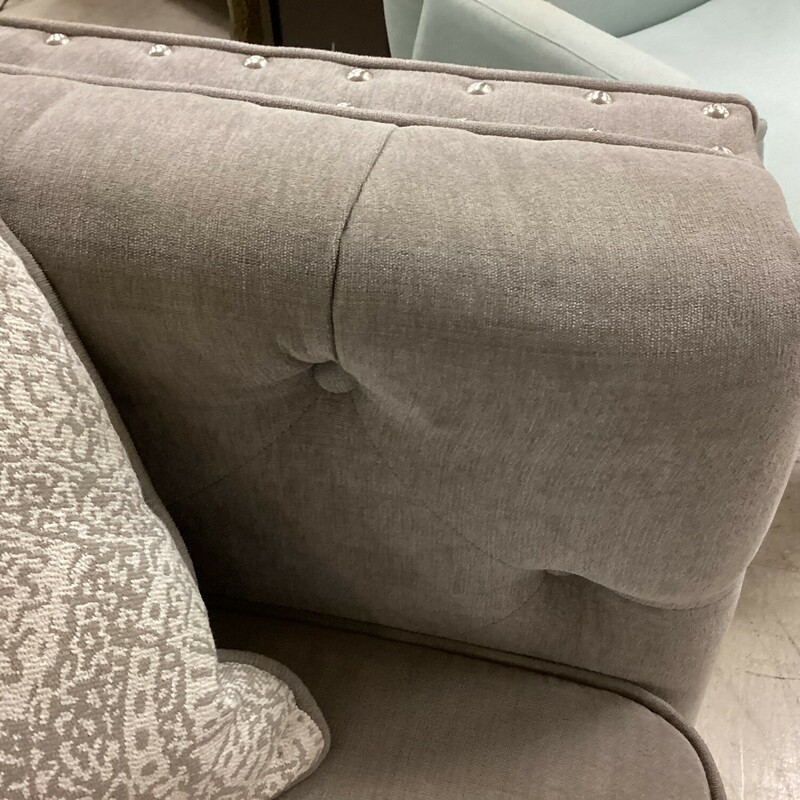 Gray Tufted Sofa W/ Pillows, Gray, Nailhead<br />
93in wide