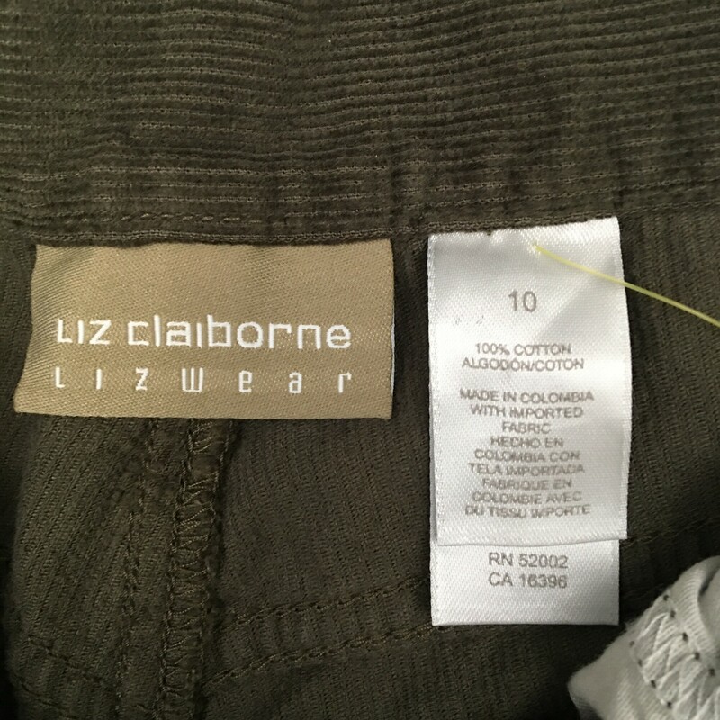 121-006 Liz Claiborne, Womens Olive Green, Size: 10 Green corduroy pants 100% cotton   New with Tags NWT<br />
13 oz