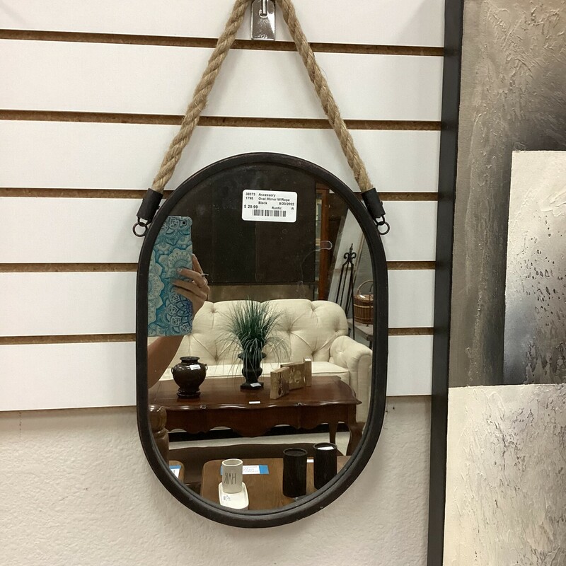 Oval Mirror W/Rope, Black, Rustic
15 In x 10.5 In