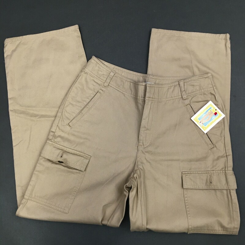 121-053 Liz Claiborne, Beige, Size: 10  Lizwear Michaela pants. no waist band, sits below waist, straight through hips and thighs. slant front pockets and thigh cargo pockets, 100% cotton   New with Tags NWT

1 lb 1.6 oz