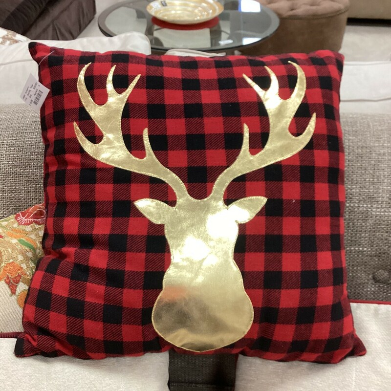 Gold Deer Pillow, Gold, Plaid B+R
18 In x 18 In