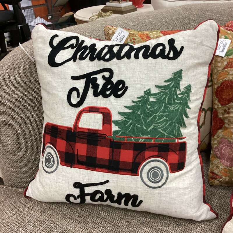 Christmas Tree Pillow, Blk/Red, Plaid
18 In x 18 In
