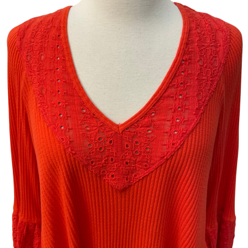 Free People Boho Top<br />
Eyelet Trim<br />
Bell Sleeve<br />
Orange<br />
Size: Small