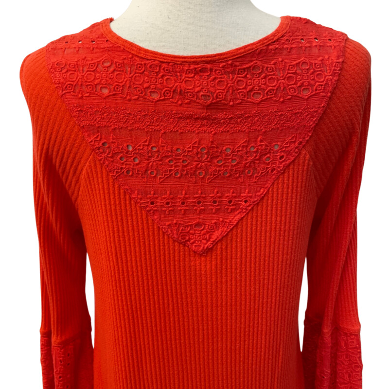 Free People Boho Top<br />
Eyelet Trim<br />
Bell Sleeve<br />
Orange<br />
Size: Small