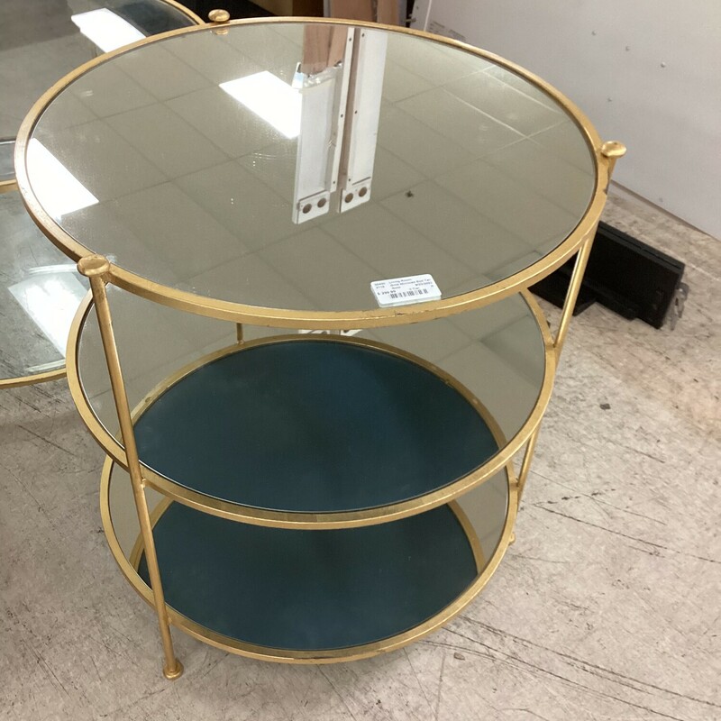 Gold Mirrored End Table, Gold, 3 Tier
27.5 In T x 25 In Rd