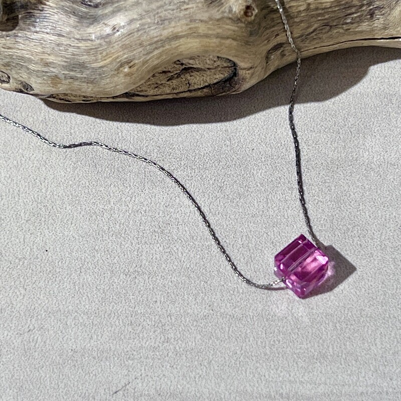 Sterling pink square necklace