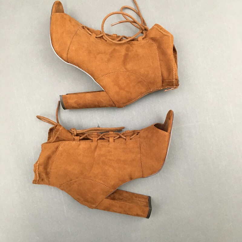 Express Lace Up, Rust, Size: 8<br />
Lace-Up Slouchy Peep Toe,4\" heel Bootie Faux Suede.<br />
1 lb 5.7 oz