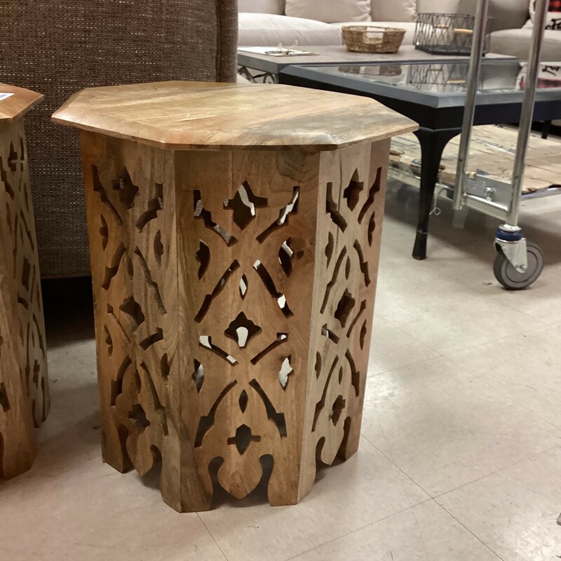 S/2 Octagon End Tables, Lt Wood, Cutout
18in wide x 18in deep x 21in tall