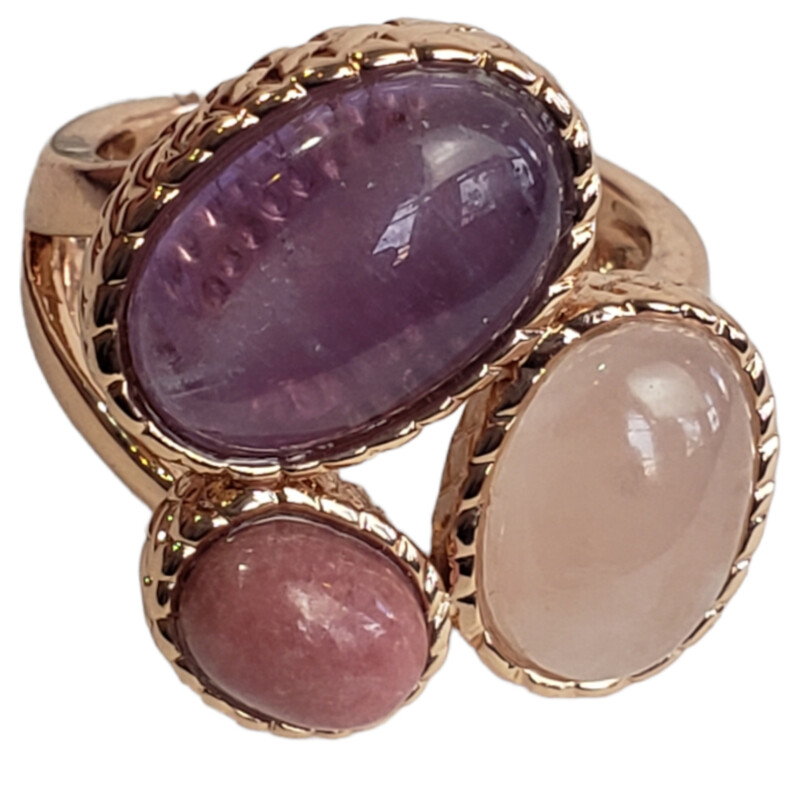 NEW 3 Stone Rhodite Opal Ring<br />
<br />
 Gold (Bronze Rhodonite and Pink Opal)<br />
<br />
Size: Ring