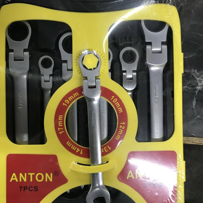 Flex Head Ratchet Wrench Set, Anton,  7pc
Metric 8mm,10mm,12mm,13mm,14mm,17mm,19mm