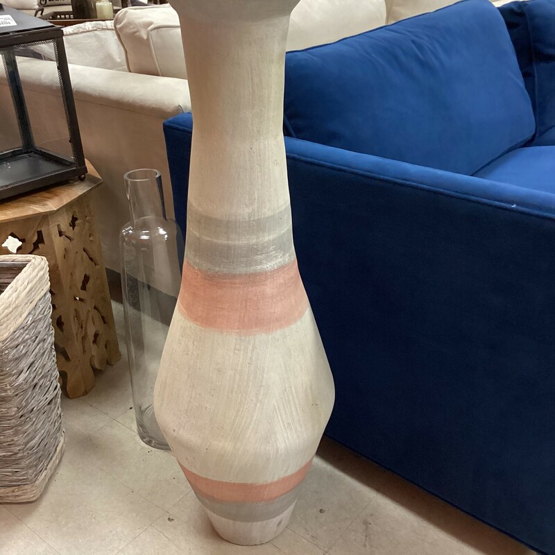 Cream/Gray/Pink Vase-Tall, Cream, Pottery
12 In Rd x 38 In T