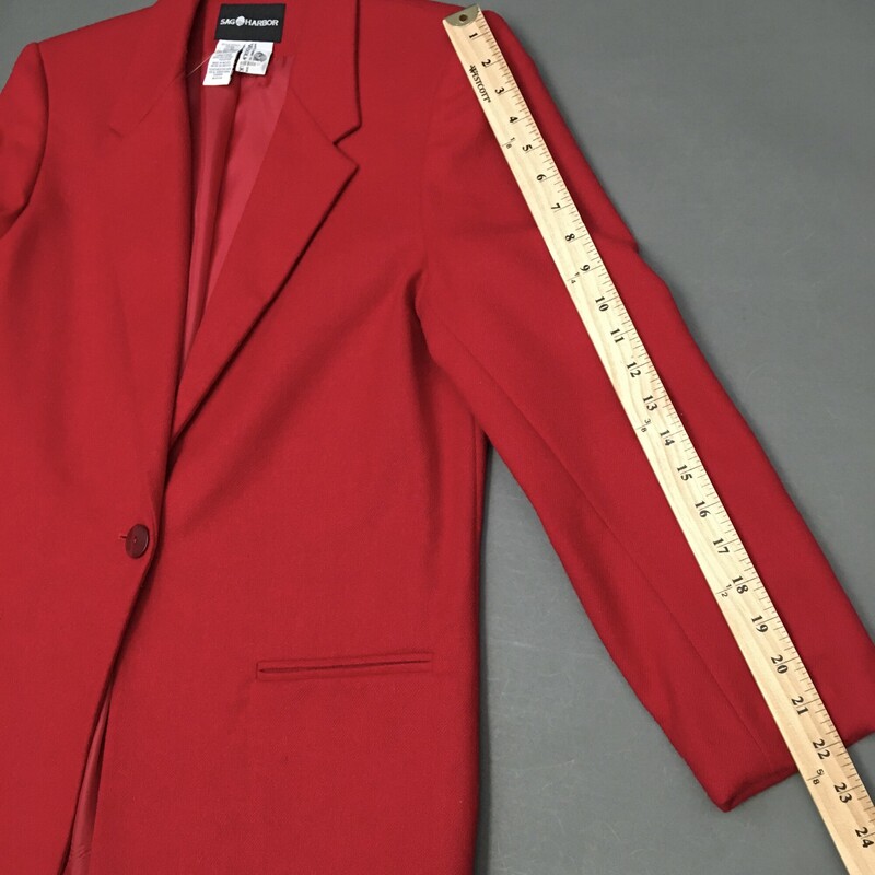 Sag Harbor 100% Wool, Red, Size: 12<br />
100% Sustainable New Wool , Warm, stylish simple construction,  Lapel Collar, single Button Closure. Lined.<br />
1 lb 2.0 oz