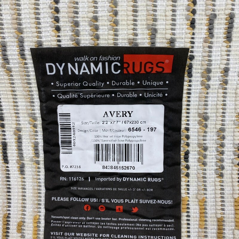 Dynamic Rugs Avery Runner, Nat/Gray, Size: 26x91 In
