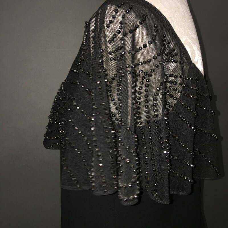 S. L. Fashions Beaded, Black, Size: 10
Vintage Evening Blouse, mesh detial with solid black beading
Pull over, 100% polyester,off the shoulder top.

9.5 oz