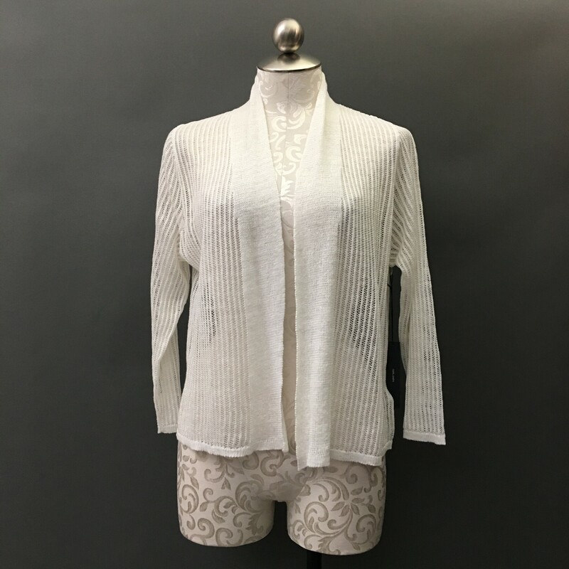 Tahari 100% Linen Knit, OffWhite, Size: M<br />
open knit light sweater cardigan 3/4 sleeves<br />
5.3 oz