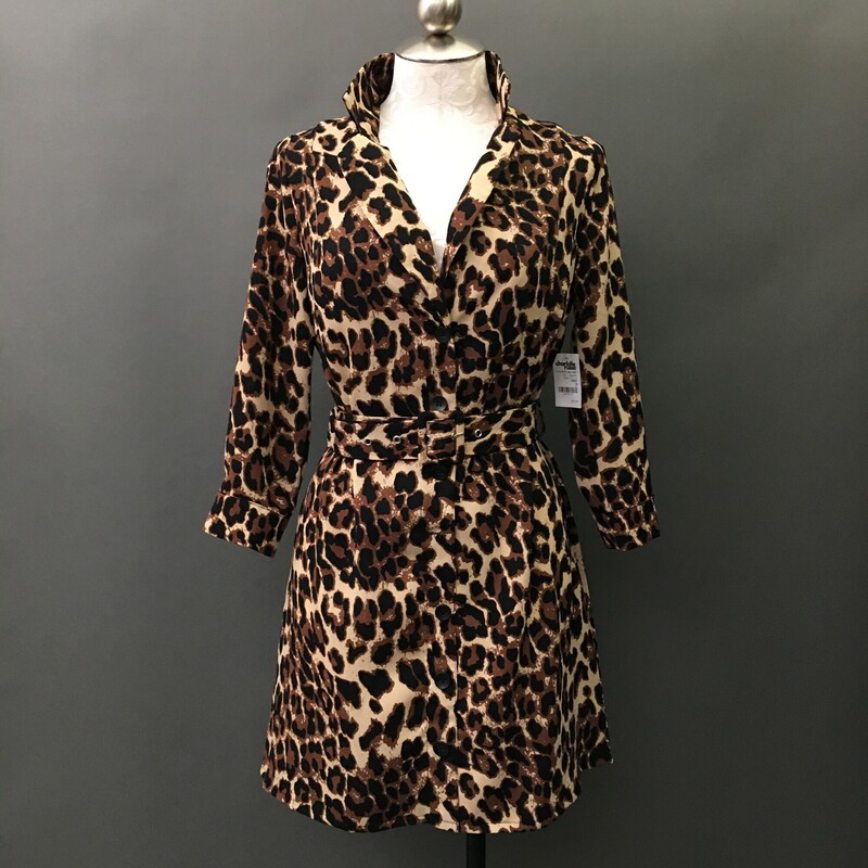 Charlotte Russe Shirt, Pattern, Size: Small
Leopard print shirt dress, button up front, belted, 3/4 button cuff sleeves. 100% polyester, hand wash cold.
New with Tags
8.4 oz