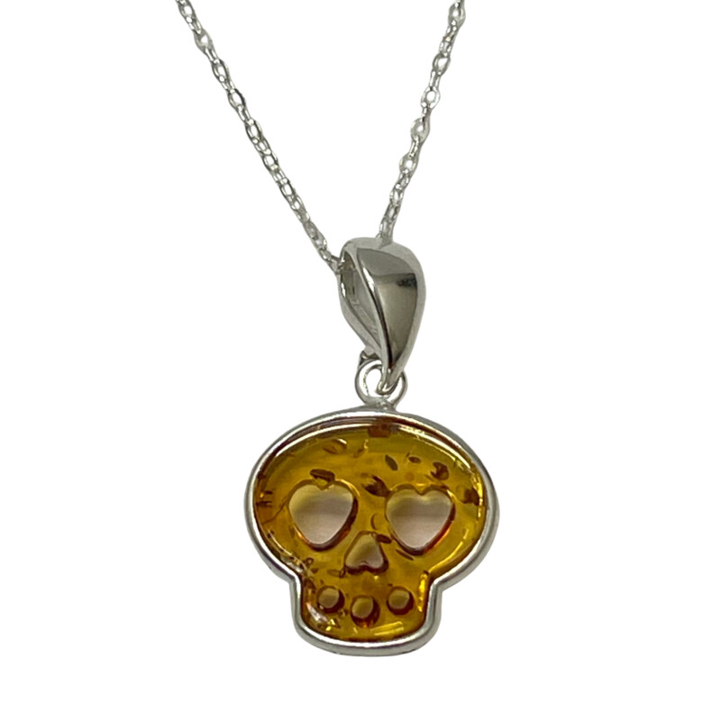 .925 Amber Skull Necklace