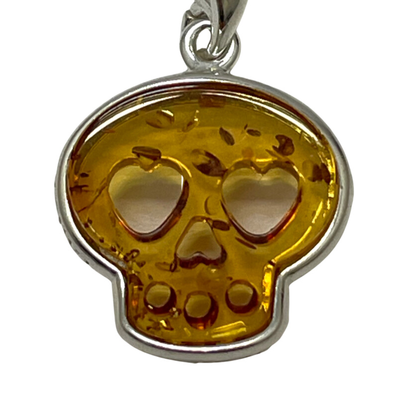 .925 Amber Skull Necklace