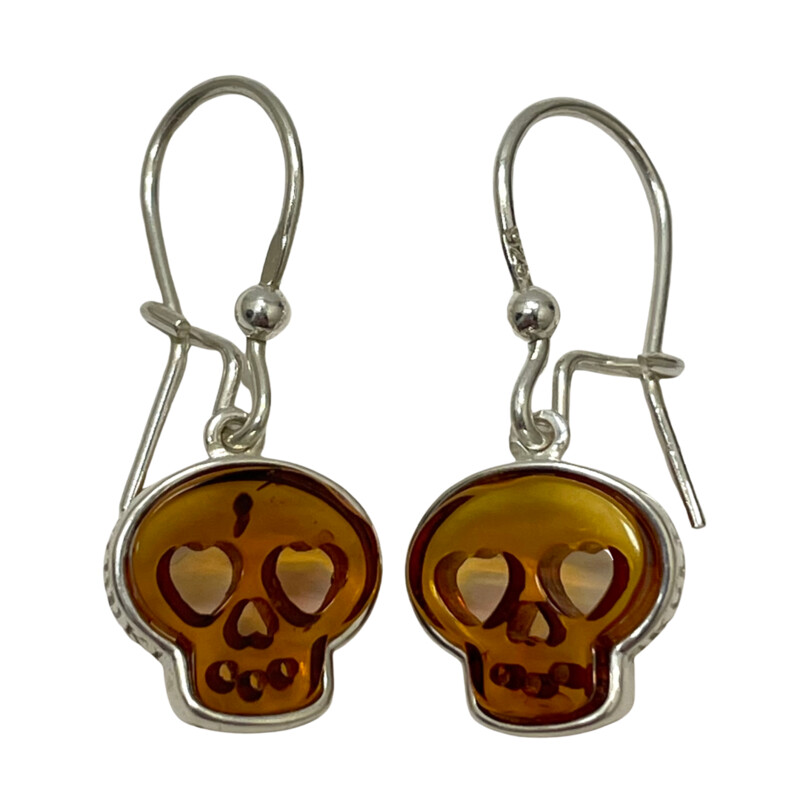 925 Amber Skull Earrings